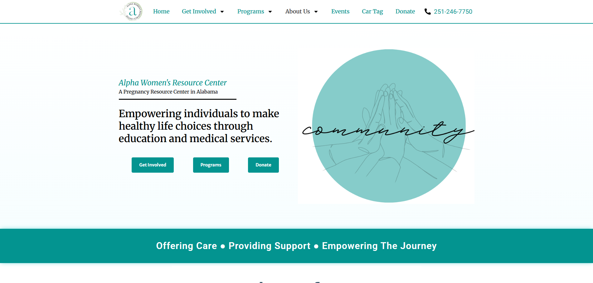 Alpha Women’s Resource Center website homepage built by Gaillard Tech Services