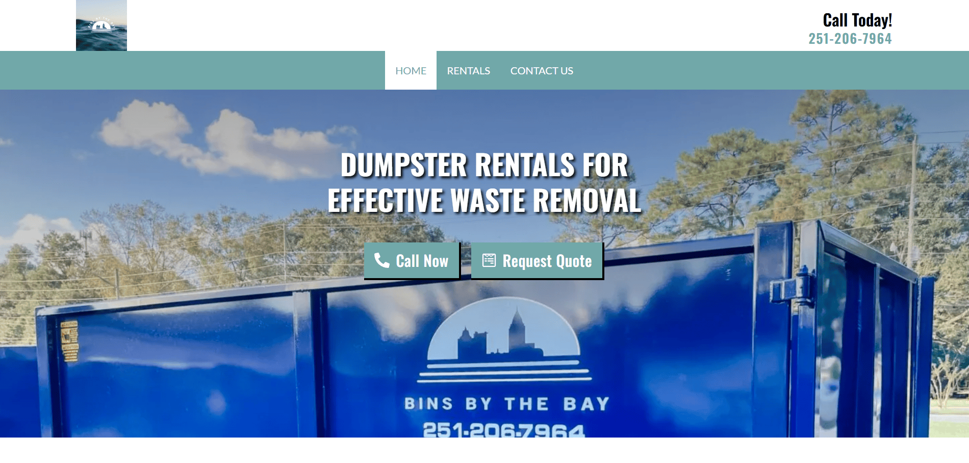 Bins by the Bay website homepage built by Gaillard Tech Services