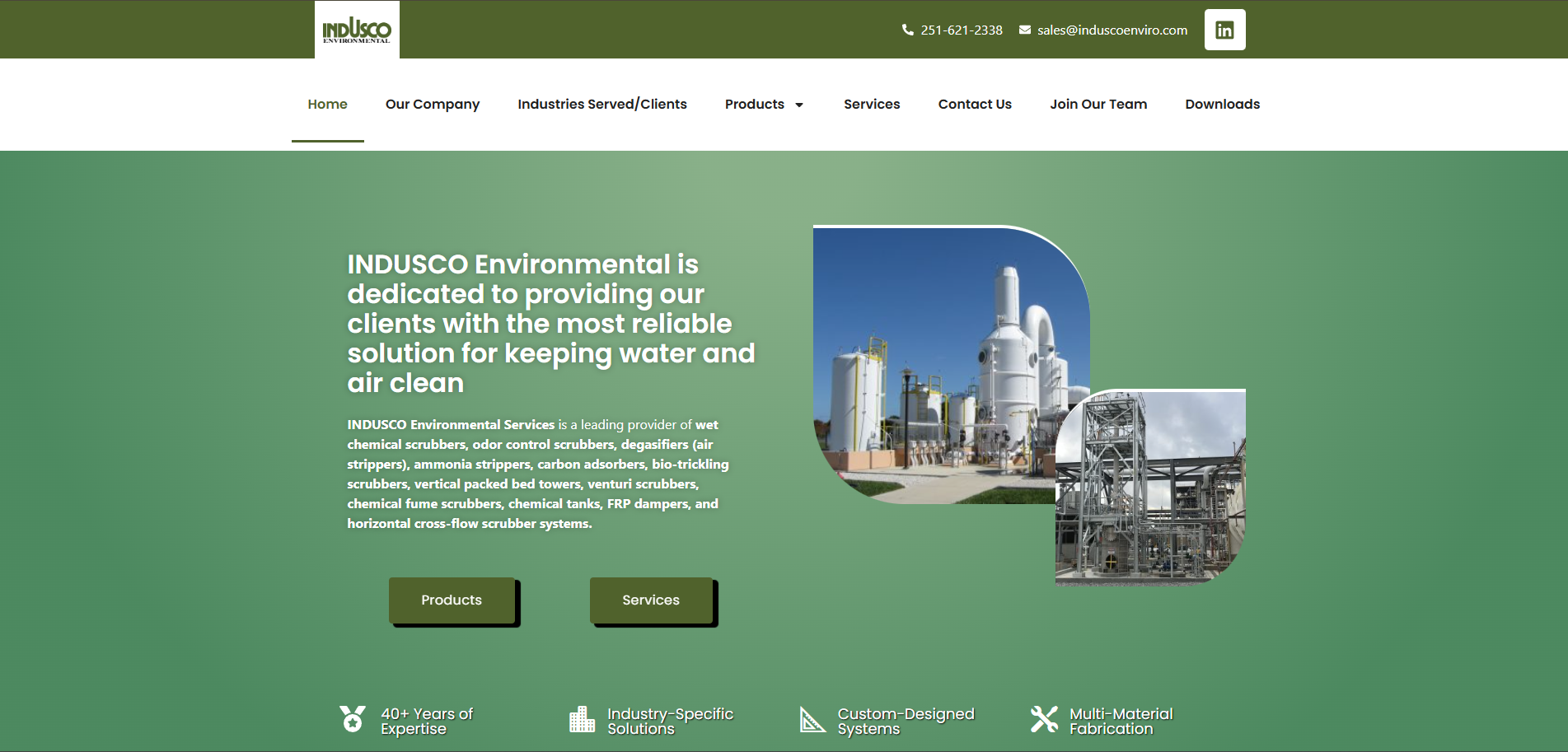 Indusco Environmental website homepage built by Gaillard Tech Services