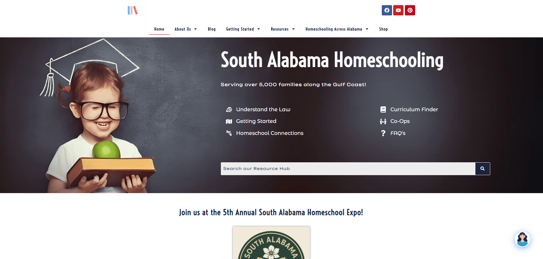 South Alabama Homeschooling website homepage built by Gaillard Tech Services