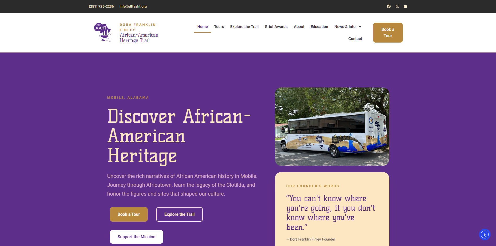 Dora Franklin Finley African-American Heritage Trail website homepage built by Gaillard Tech Services