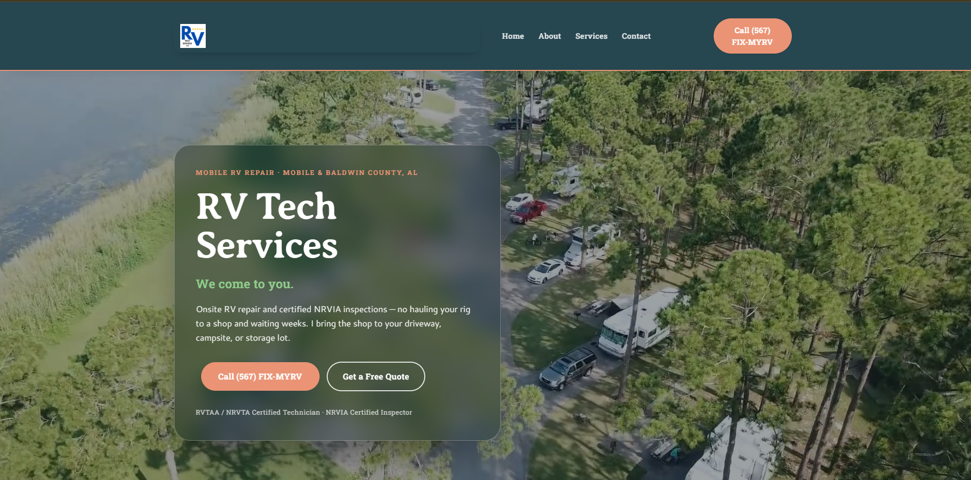 RV Tech Services website homepage built by Gaillard Tech Services