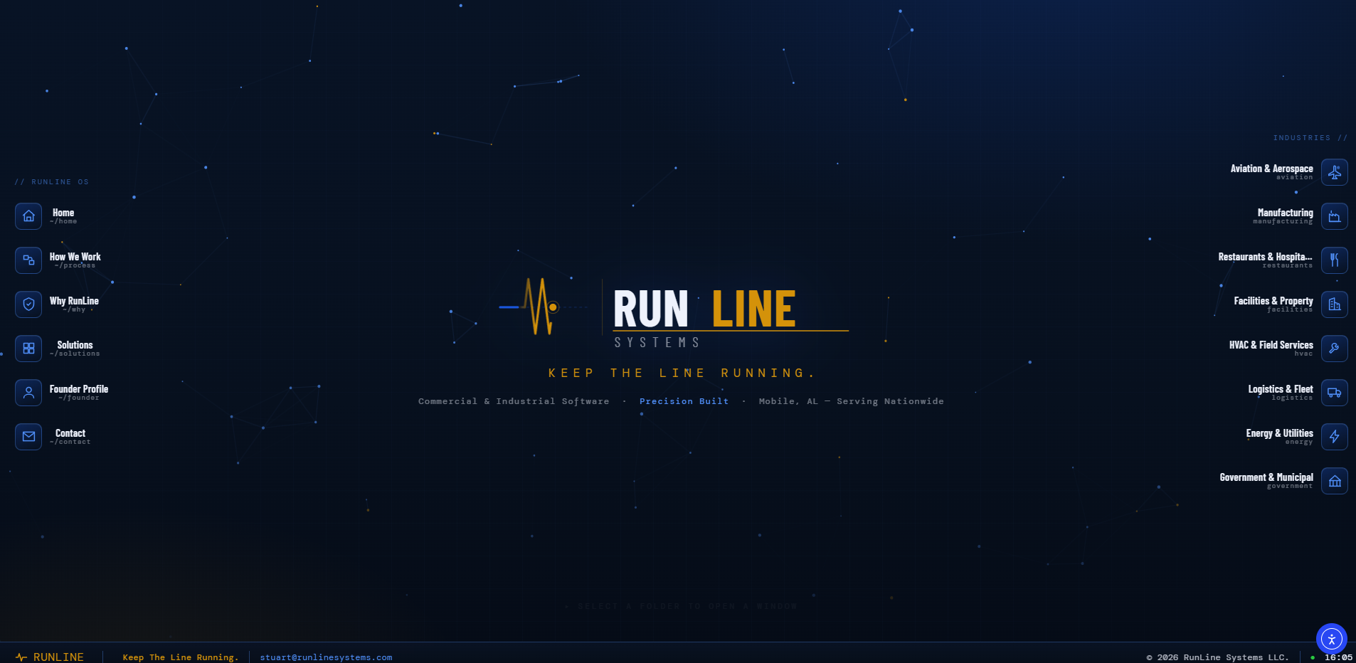 RunLine Systems website homepage built by Gaillard Tech Services