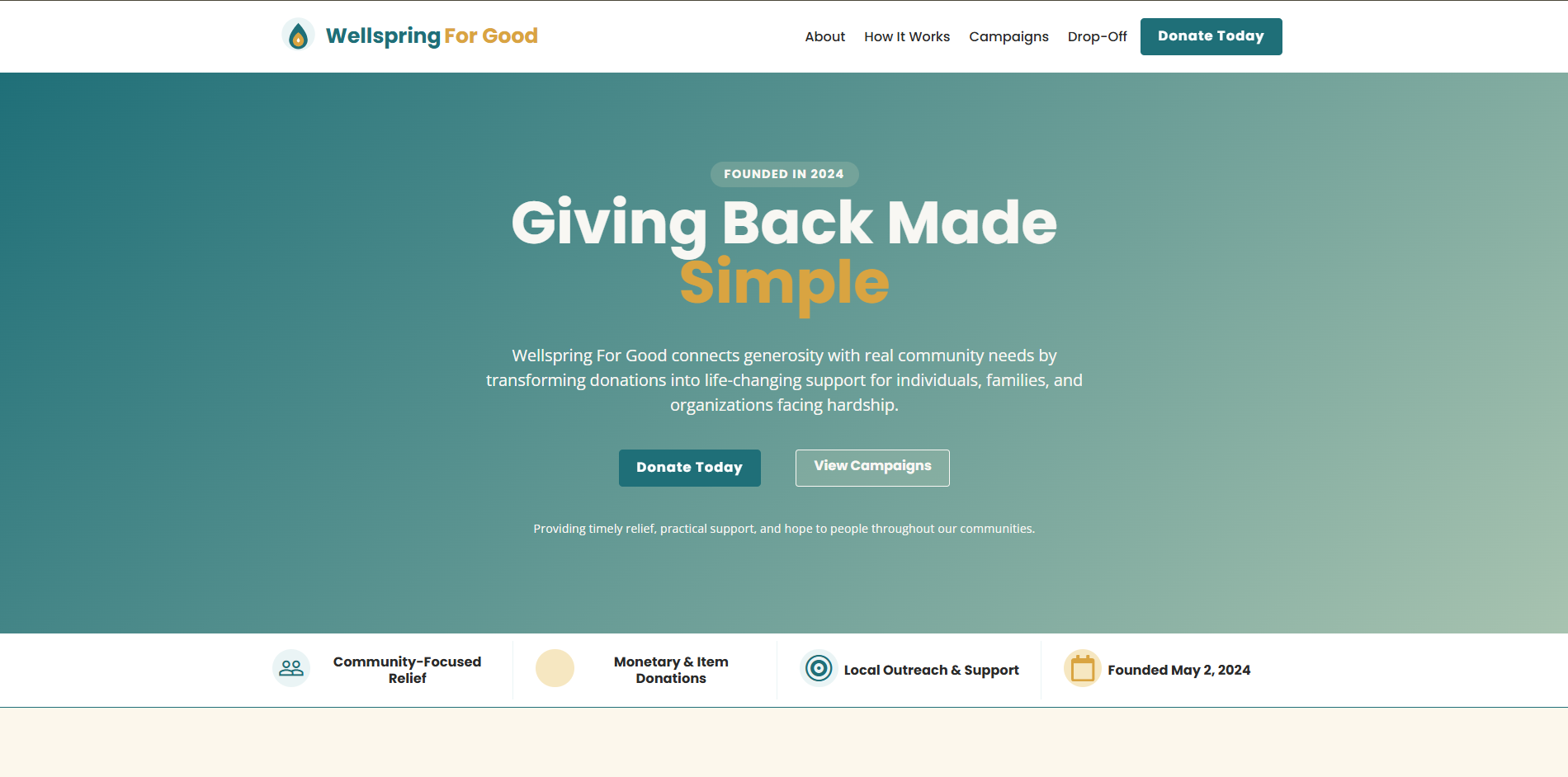 Wellspring for Good website homepage built by Gaillard Tech Services